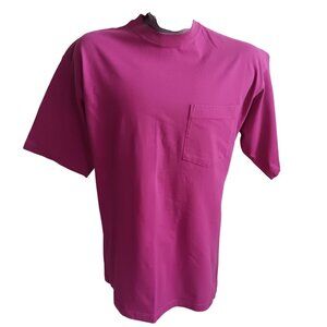 Vintage T-shirt Mens Large Cotton Traders Magenta Pink Chest Pocket 1990's USA